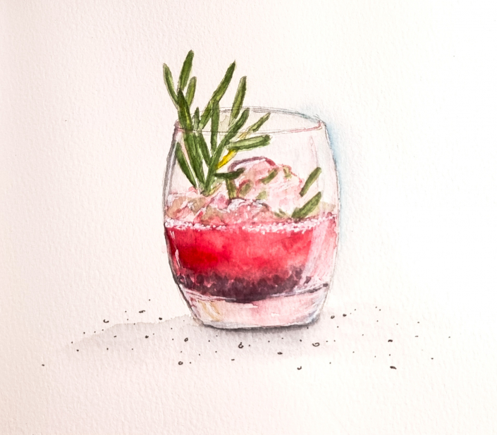Ein Glas mit Getränk in Aquarell gemalt