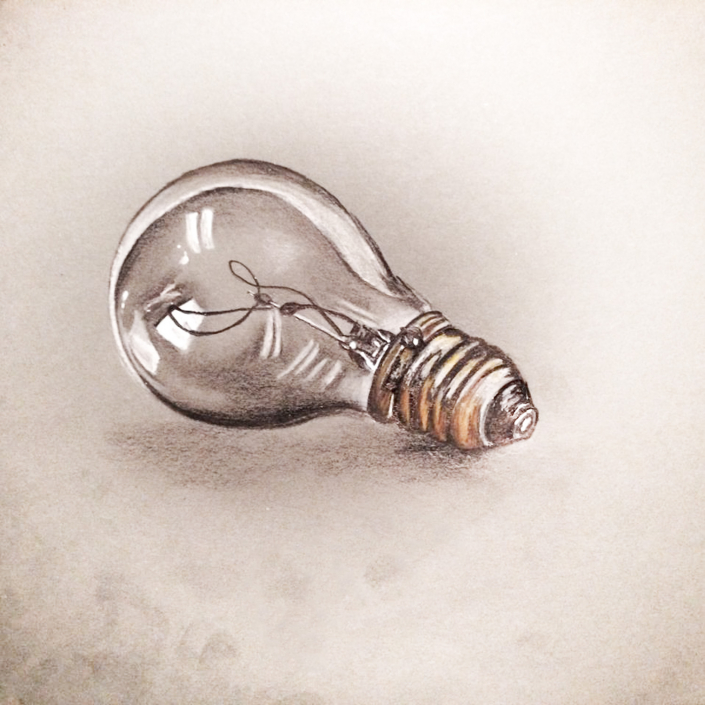 Eine Glühbirne mit Material-Mix gezeichnet Eine Glühbirne mit Material-Mix gezeichnet