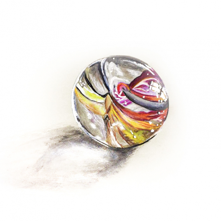 Eine Murmel mit Material-Mix gezeichnet Eine Murmel mit Material-Mix gezeichnet