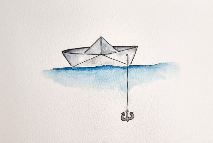 Skizze von einem Papierboot mit Aquarell und Fineliner gemalt Skizze von einem Papierboot mit Aquarell und Fineliner gemalt