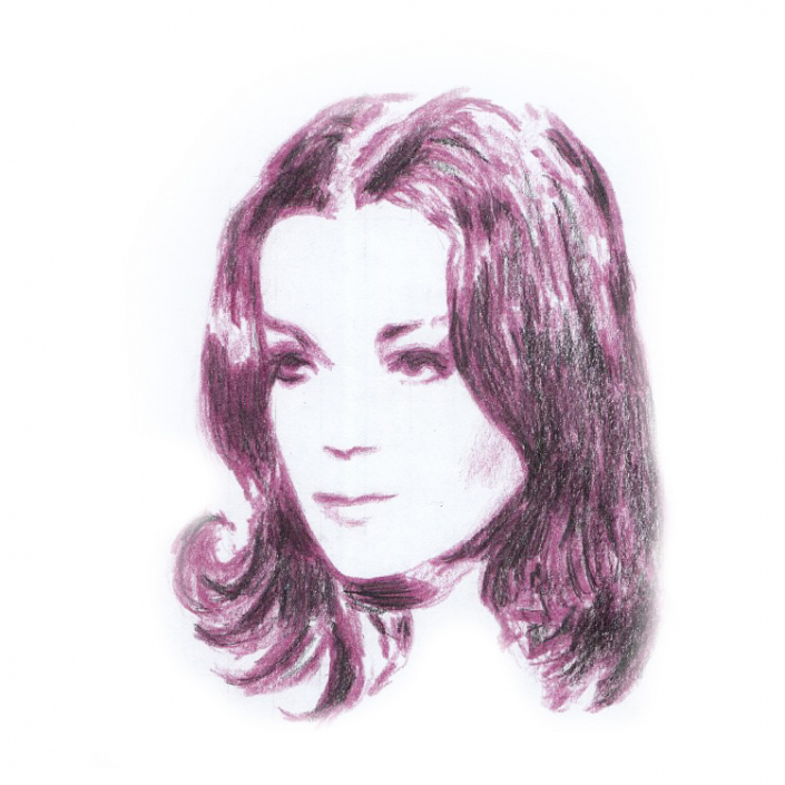 Portrait von Romy Schneider mit Buntstiften gemalt