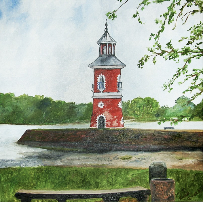 Leuchtturm von Moritzburg mit Öl auf bespannter Malplatte Leuchtturm von Moritzburg mit Öl auf bespannter Malplatte