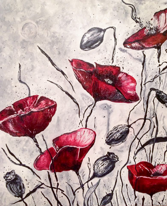 Mohnblumen mit Öl auf Leinwand Mohnblumen mit Öl auf Leinwand