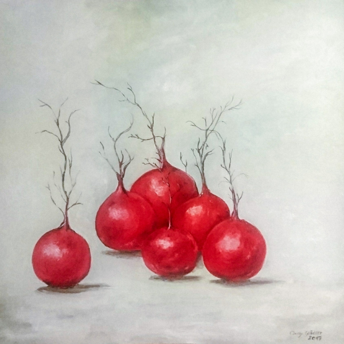 Radieschen mit Ölfarbe auf bespannter Malplatte