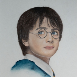 Portrait von Harry Potter mit Pastellkreide und Buntstift