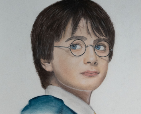 Portrait von Harry Potter mit Pastellkreide und Buntstift