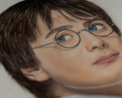Portrait von Harry Potter mit Pastellkreide und Buntstift