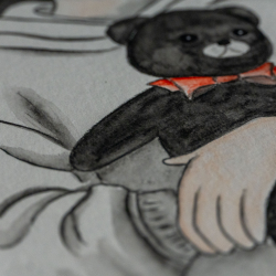 Mädchen mit Teddy - Graphite Aquarelle Mädchen mit Teddy - Graphite Aquarelle