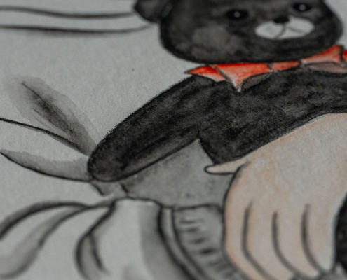 Mädchen mit Teddy - Graphite Aquarelle Mädchen mit Teddy - Graphite Aquarelle