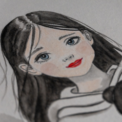 Mädchen mit Teddy - Graphite Aquarelle Mädchen mit Teddy - Graphite Aquarelle