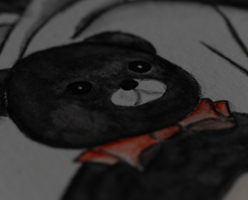 Mädchen mit Teddy - Graphite Aquarelle Mädchen mit Teddy - Graphite Aquarelle
