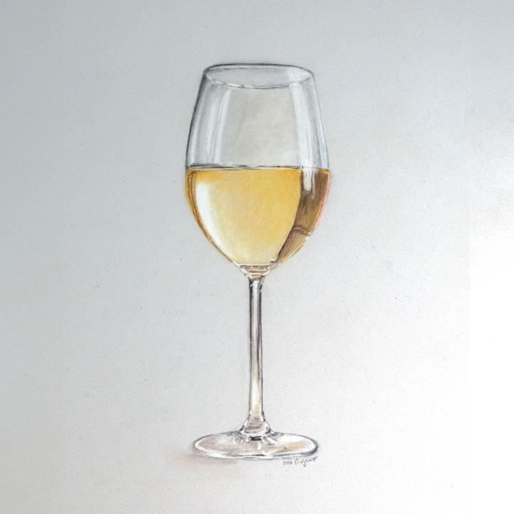 Weißweinglas mit Pastellkreide und Buntstift gemalt Weißweinglas mit Pastellkreide und Buntstift gemalt