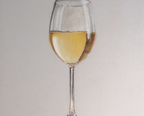 Weißweinglas mit Pastellkreide und Buntstiften