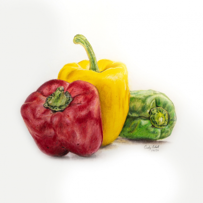 Gezeichnete Paprika mit Pastellkreide und Buntstiften