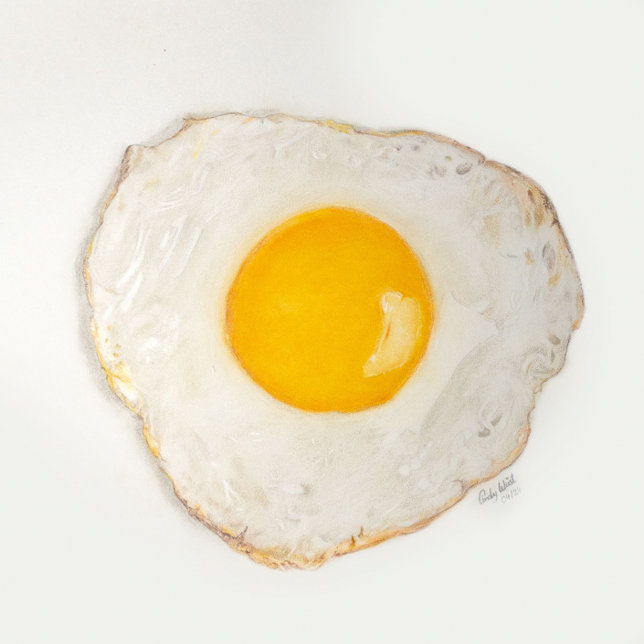 Gezeichnetes Spiegelei mit Pastellkreide und Buntstiften