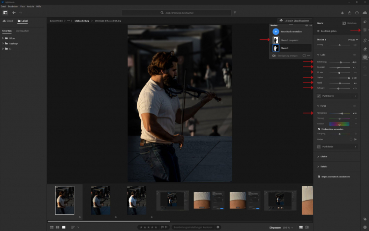 Bildbearbeitung in Lightroom - Belichtung der Motivauswahl ändern